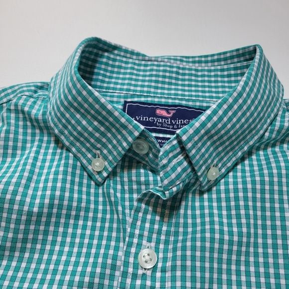 Vineyard Vines Mens Shirt Slim Fit Whale Green White Plaid Long Sleeve Size M - Picture 4 of 7